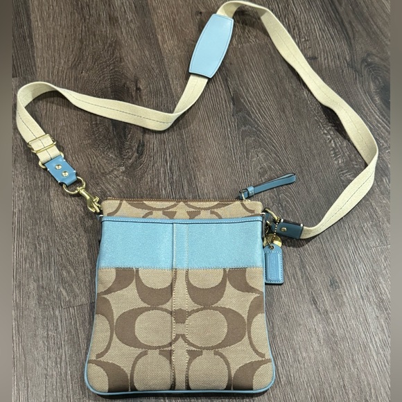 Coach Handbags - COACH Brown With Blue Signature Crossbody Handbag